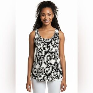 Strazzi Black White Scroll Print Sleeveless Tank Top Size M